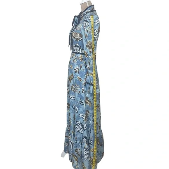 NWT BCBGMaxAzria Ashley Blue Liberty Floral Print TieNeck Long Sleeve Maxi Dress - Picture 9 of 16